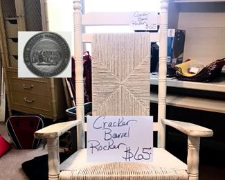 $25/White Cracker Barrel Rocker, in Great Shape and waiting for a new home on your porch!