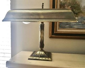 $25-Mid Century Metal, Gooseneck Desk Lamp -Front View. 