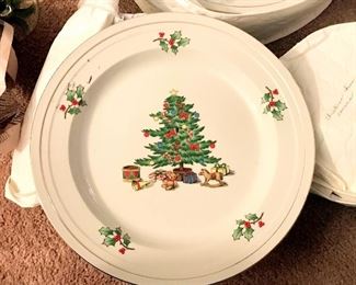 $40-Tienshan, Holiday Hostess China 6 place settings, Plus 2 Tier Serving Stand, Cups and Saucers and Glass Tumblers