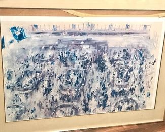 $75-Mid Century, Framed, Leroy Neiman, Stock Market Print. Very Cool Piece and Quite Large.Unsure if signed, Picture has slipped a bit in the frame. 
