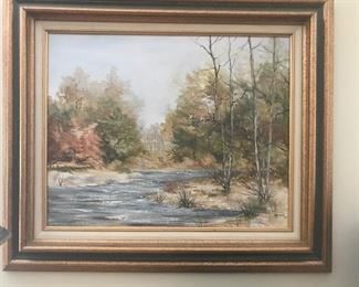 $40-Original Lake Landscape Painting (Oil or possibly Acrylic)