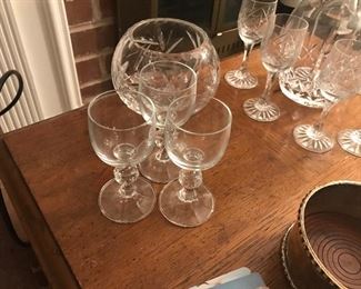 $25-3 Small Port wine glasses and a beautiful glass ball vase/ candle holder