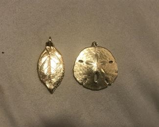 $8-Goldtone Metal Leaf and Sand Dollar Pendants