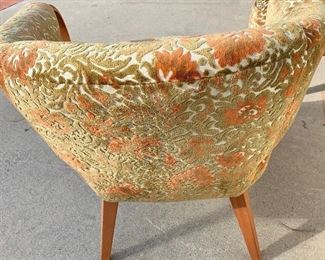 Mid Century Bentwood Arm Chairs- Burnt Orange and Olive original upholstery - Pair of Chairs- Seat 15"H 30"W at outside of arms- Seat Depth 22" Includes 8 square pillows. Stain matches Heywood Wakefield Champagne finish.