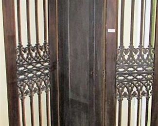 Heavy wood and iron insert triple folding screen. gothic look, most likely from Portugal 