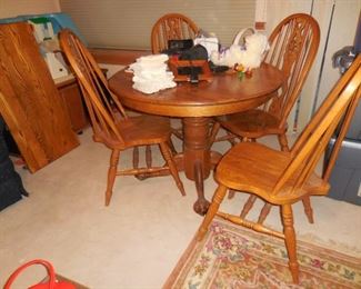 Kitchen Table & 4 Chairs & Leaf (also have 3 matching bar stools, sold separately)