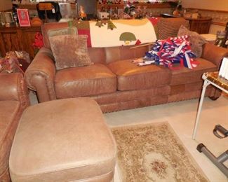 Lane Leather Sofa and Matching Ottoman (have 2)