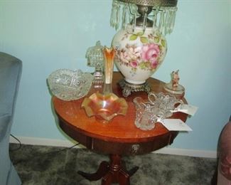 Vintage Lamp with lots of pressed glassware, Carnival Glass..
