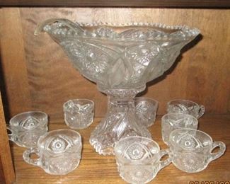 Antique Vintage punch bowl, matching cups..
