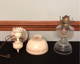 Vintage Wall Sconce and Oil Lamp 