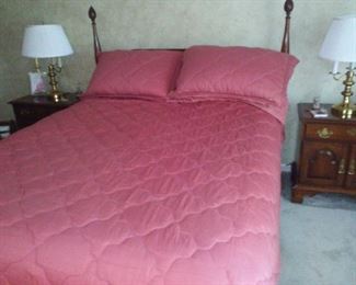 Queen Bed Mattress and Box Spring, Bedding, Bed Frame, Two Bedside Chests (Dresser & Chest of Drawers not pictured)