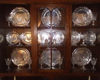 Set of 12 Crystal Wine Glasses and 12 Pewter Plates 