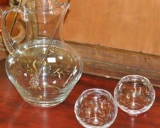 Pitcher $20  Pair of Etched Glasses $10