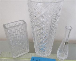 Lot 13 - Three  beautiful Crystal Vase, Larger vase Waterford, smaller Atlantis $55.00  