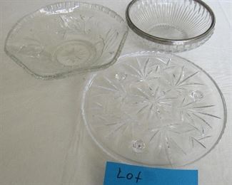 Lot 31 - Crystal rose etched cake plate & two crystal bowls. $40.00