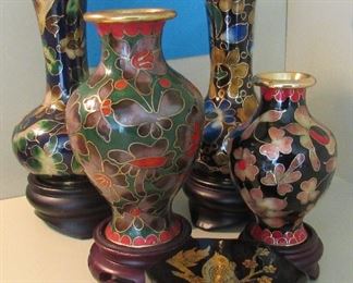 Lot 38 - 5 small Decorative Enamel  Vases some on stands $35.00  