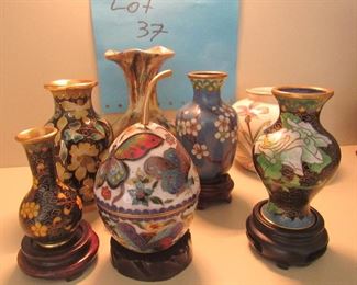 Lot 37 - 7 Miniature Decorative Enamel  Vases some on stands $35.00  