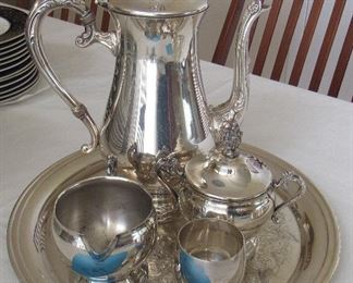 Lot 53 - 5 Piece Newport Gorham Silver Plated Coffee Set & Silver Goblet $110.00