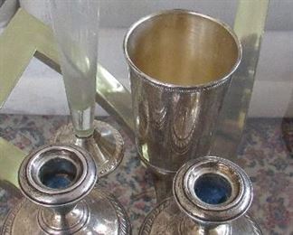Lot 71 - (4) Silver candle holders, silver cup etc. $ 110.00 
