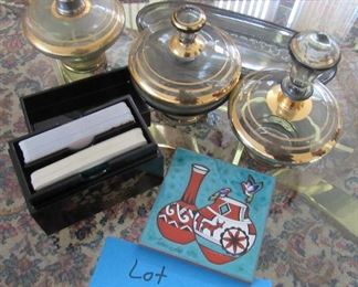 Lot 75 - Vintage small glass jars, vintage cards etc. $35.00 