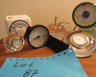 Lot 87 - Assortment of Clocks, Temp  & paper weight $50.00