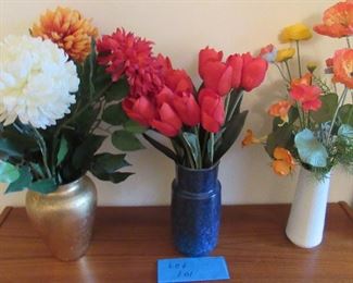 Lot 101- Colorful plastic flowers each in vase $25.00