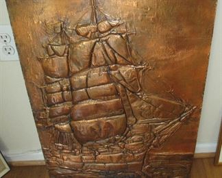 Lot 113 - Large Copper Ship Painting  - $165.00