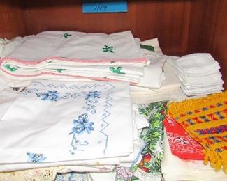 Lot 149 -  Vintage large lot of cloth napkins & Embroidered table cloths $35.00