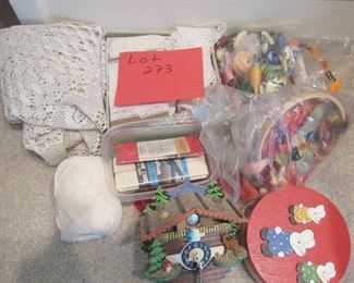 Lot 273 - Vintage lace, sewing items & clock $45.00