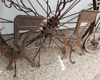 wagon wheels, antique sewing machine parts