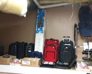 Garage Backroom:   Suitcases, 6 1/2' Optic Christmas Tree,  Teeter’s ComforTrak Series Inversion Table