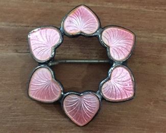 Vintage Volmer Bahner pink guilloche enamel pin set in sterling silver. 1 1/4" diameter.  Excellent condition. Signed VB & stamped STERLING DENMARK on back. $96