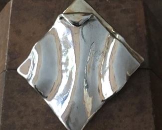Large Designer sterling silver electroform brooch with hidden bale, so can be worn as a pendant. 2 7/8" x 3 1/8".   Stamped 925 and signed by designer on back, but I cannot decipher it.  $94
