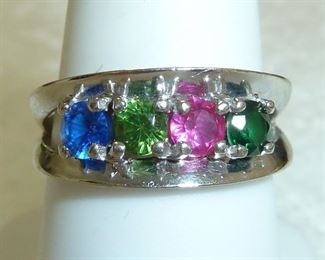 10k white gold ring with multicolor gems.  Size 8.   $170