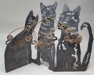 Cut Steel Folk Art Cat Sculpture, Signed. All of these items are in our current online auction, where you'll find detailed information, photos, and current bid price on each lot. This auction ends Wednesday, June 3rd. There is a link to the auction in the Sale Description.