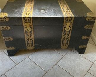  Black lacquered Trunk with brass trim