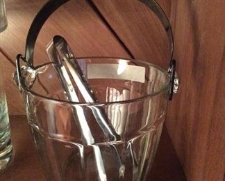 Crystal w/silver plate handle Ice bucket w/ tongs
