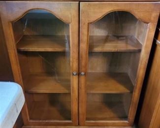 Wooden Display Cabinet with Wooden Shelf and Doors Brass Handles