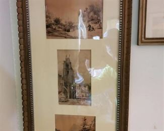 3 Watercolor Paintings From 1800s . Signed with Artist and History of Painting on Back .Inside Intricate Wooden Frame