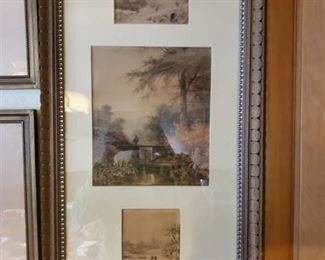 3 Watercolor Painting Signed with History of Paintings and Artist. Inside Intricate Wooden Frame
