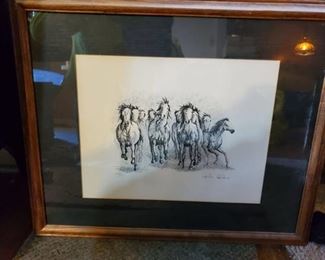 Reproduction Print of Running Horses. Certified