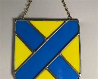 Shield Style Stained Glass - Blue and Yellow