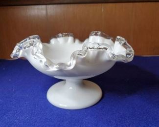 VINTAGE FENTON SILVER CREST MILK GLASS COMPOTE CANDY DISH