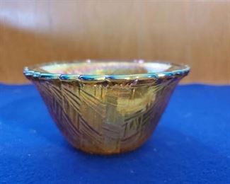 Vintage Indiana Carnival Glass Marigold Basket Weave Dip Bowl