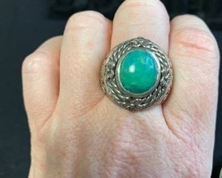 Sterling Silver Ring With Semi Precious Aqua Stone Marked Thailand 925