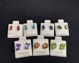 Lot of 7 Pairs of Sterling Silver Pierced Earrings