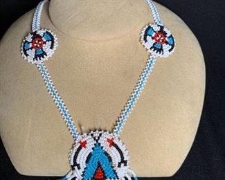 Native American Seed Bead 3 Medallion Necklace