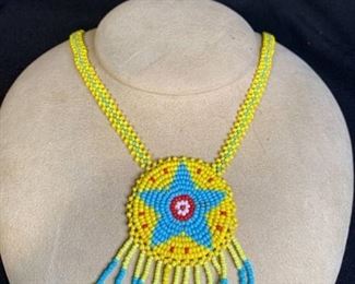 Yellow Native American Seed Bead Necklace