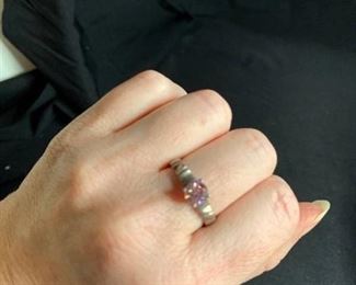 Sterling Silver Ring with Pink Stone Marked 925