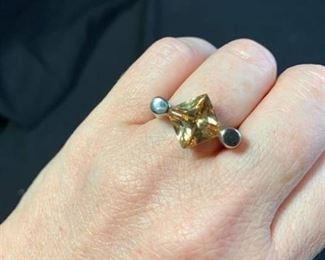 Unmarked Costume Ring with Topaz Colored Stone